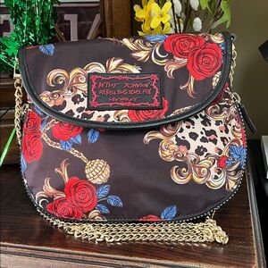 Betsey Johnson Red and Black Floral Crossbody Bag
